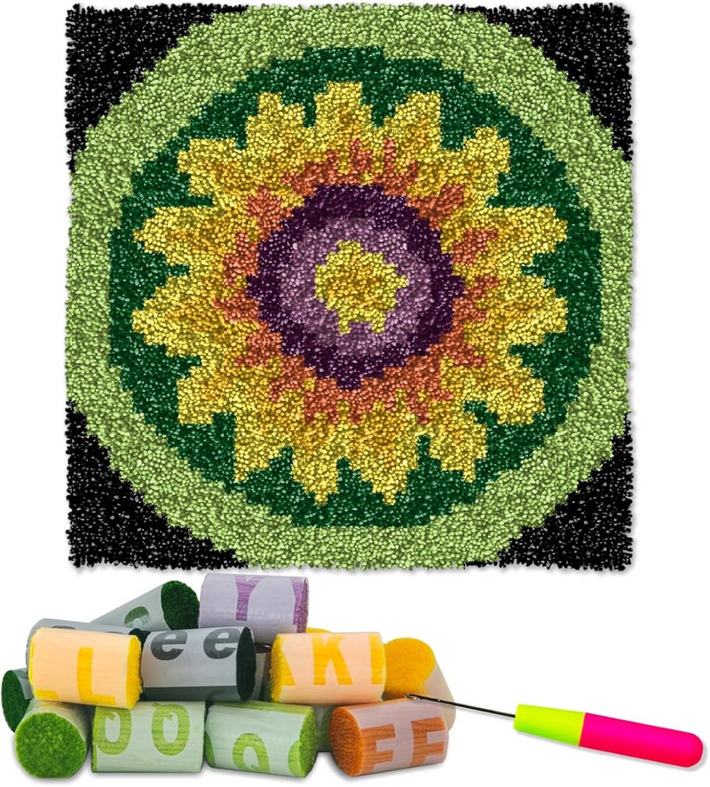 YP Sunflower Latch Hook Rug Kit for Adults & Kids - 12x12 Inch DIY Craft Crochet Rug, Beginner-Friendly Art Project for Home Decor, Easy-to-Make Needlecraft Kit - Image 1